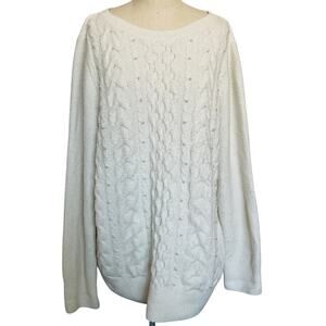 Ann Taylor Cream Sweater Pearl Cable Knit